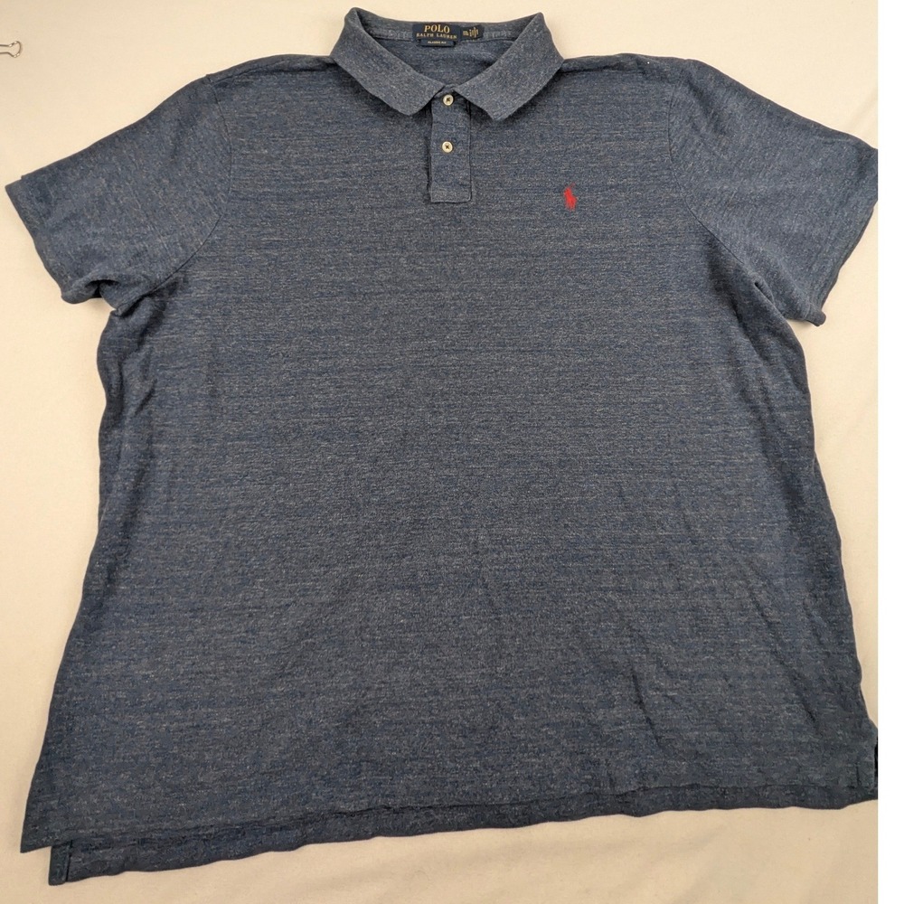 Polo Ralph Lauren Mens XXL Classic Fit Heather Blue Short Sleeve Polo Shirt Logo